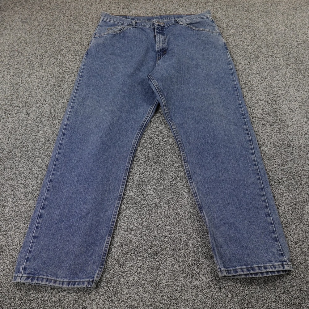 Wrangler Jeans Mens 38X30 Dark Blue Denim Pants Straight Western Cowboy Rodeo